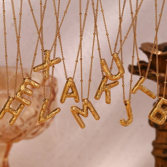 Balloon Letter Pendant‎ Necklace Waterproof Gold Color 316L Stainless Steel - Picture 1 of 4